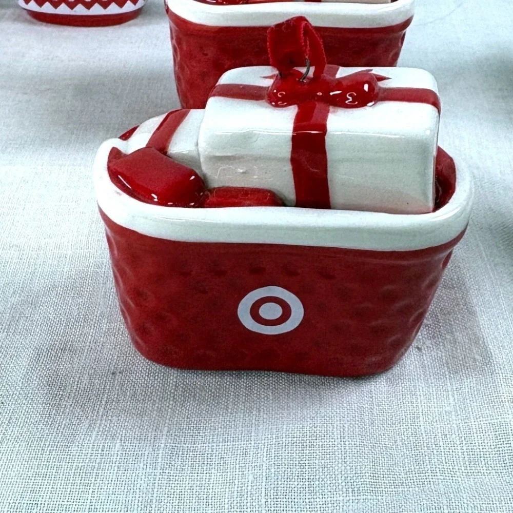Target Ceramic Christmas Ornaments 12pc Set Red White Dog